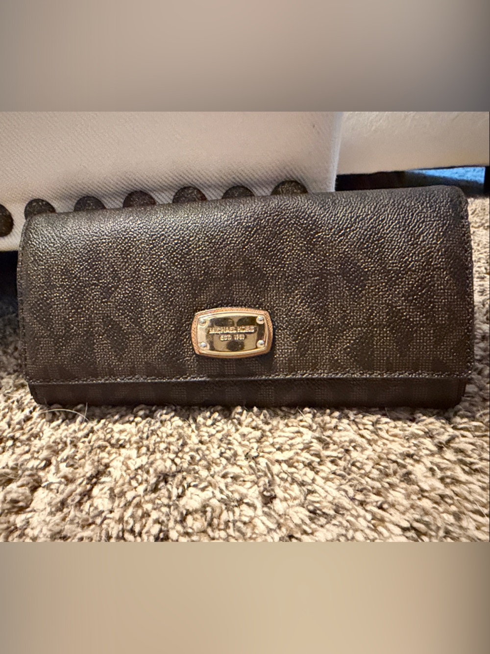 Michael Kors Black Pebbled Leather Continental Wallet with Gold Plate